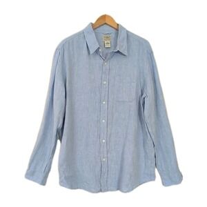 LL Bean Linen Button Up Shirt Mens‎ XL Blue Slightly Fitted Business Casual